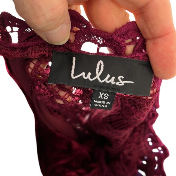 Lulus Love Me Always Dress Burgundy Velvet  Crocheted Lace Sleeves Shift Sz XS - Picture 14 of 16